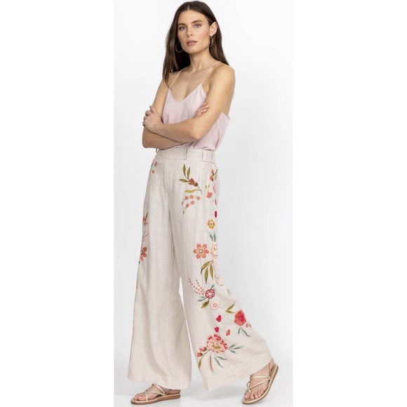 Johnny Was Joya Wide Leg Linen Pants Size XL  Embroidered Floral Bohemian - Picture 3 of 15